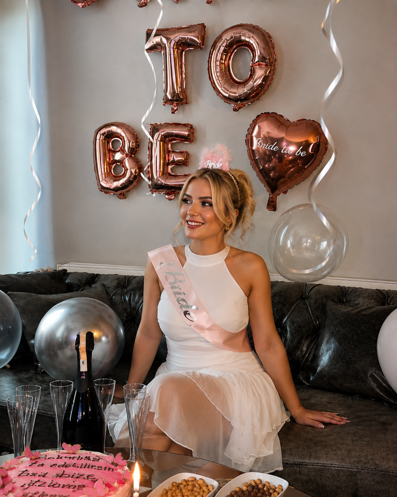 Bride to Be ve bekarlığa veda partisi için hazırlanan balon süsleme ve kutlama dekorasyonu